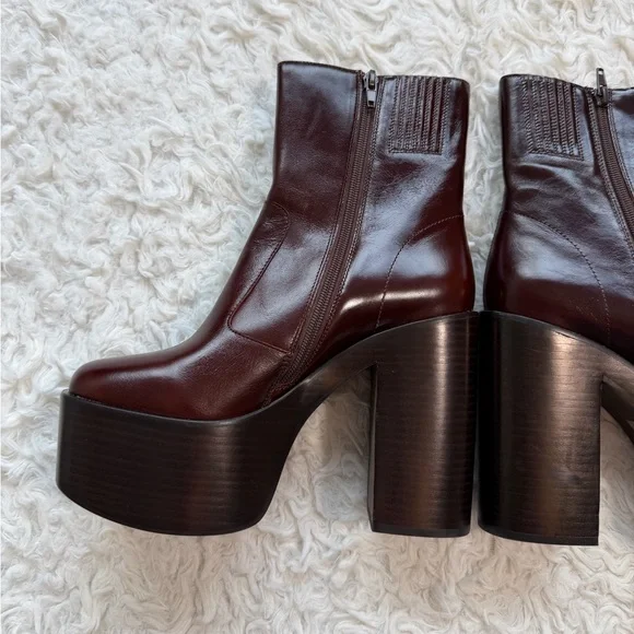 JEFFREY CAMPBELL Mexique Brown burgundy Leather Platform Boots US size 7.5 - Picture 4 of 9